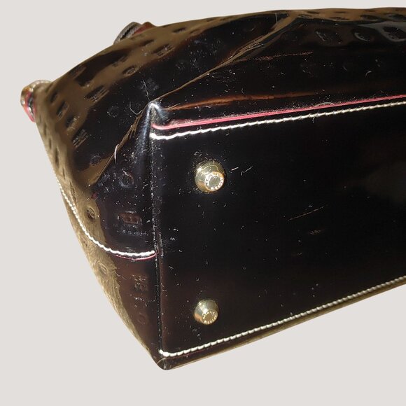Arcadia Italy Handbag Satchel Black Patent Leather Embossed Design Gold Hardware - Picture 13 of 16